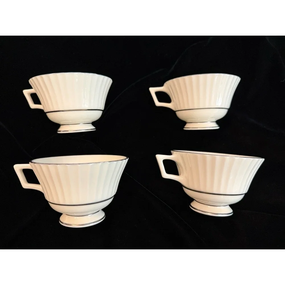 Lenox‎ Colonnade Platinum - 4 Tea Cups with Silver Trim - W306P